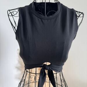 Robin Piccone Ava Longline Knot Front Black Tank Bikini Top Small